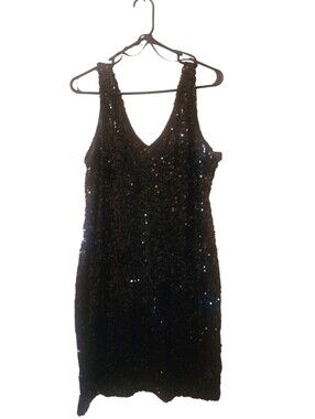 Olivia Matthews Black Sequin Midi Dress With spandex
